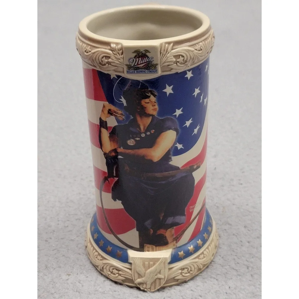 Vintage Miller Norman Rockwell Rosie The Riveter Beer‎ Stein Box COA Patriotic
